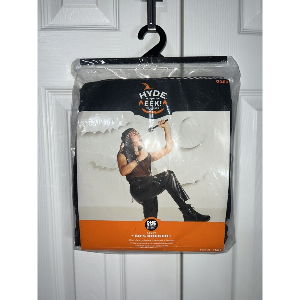 Hyde & Eek! 80s Rocker Costume Adult One‑Size Black Mesh Rock Star Halloween NEW